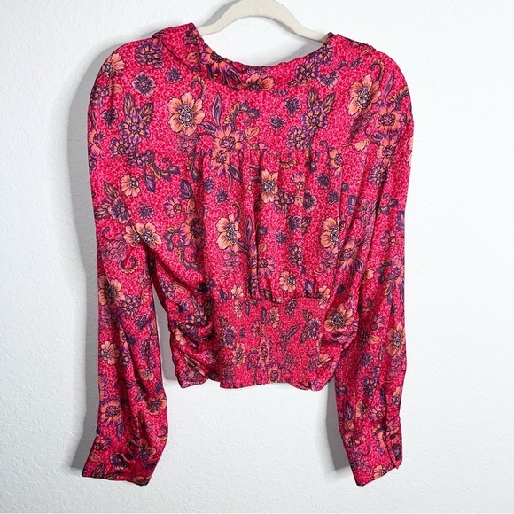 Free People Top Women XL Blouse Floral I Got You Crop Long Sleeve Ruched EE - Picture 4 of 8
